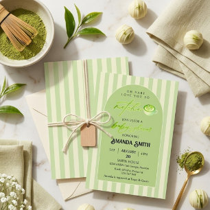 Green Stripes Arch Love You So Matcha Baby Shower Invitation