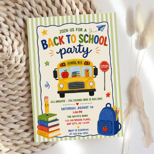 Green Stripes Back to School Colourful Birthday Invitation