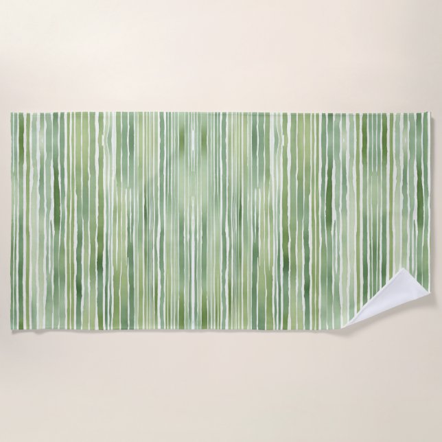 Green Stripes  Beach Towel (Front)