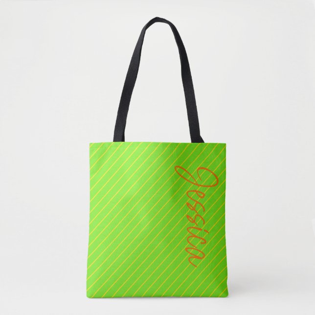 Green Stripes Chic Modern Girly Typography Modern Tote Bag (Front)
