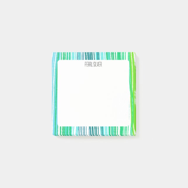 Green Stripes CUSTOM Chic Monogram Personalised Post-it Notes (Front)
