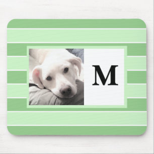 Green Stripes Custom Initial One Photo Cute Dog Mo Mouse Pad