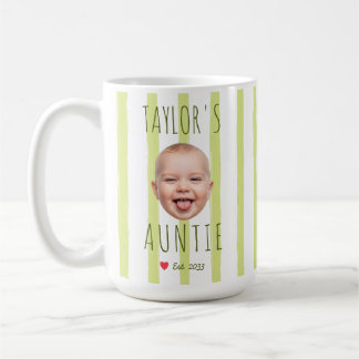 Green Stripes Custom Photo & Name Baby Face Auntie Coffee Mug