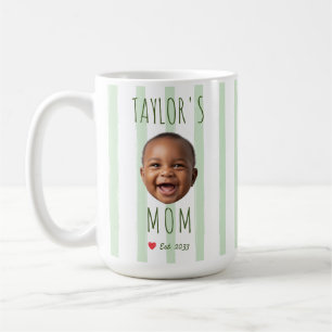 Green Stripes Custom Photo & Name Baby Face Mum Coffee Mug