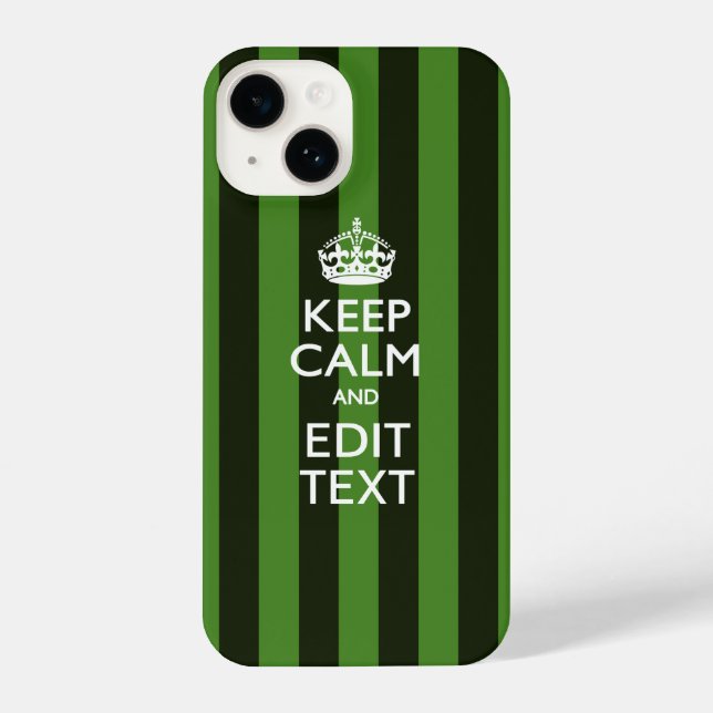 Green Stripes Decor Keep Calm Your Text iPhone Case (Back)