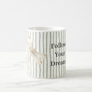 Green Stripes Dragonfly Dreams Coffee Mug