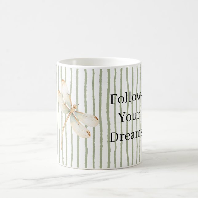 Green Stripes Dragonfly Dreams Coffee Mug (Center)