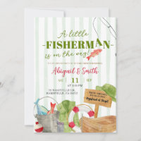 Green Stripes Fall Boy Fishing Baby Shower