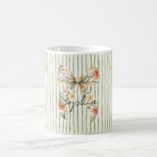 Green Stripes Floral Bow Coffee Mug