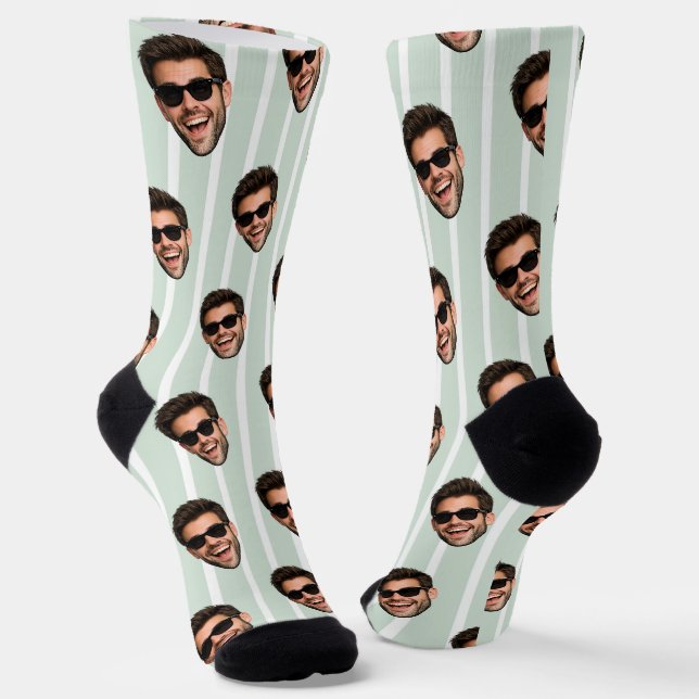 Green Stripes Funny Face Photo All Over  Socks (Angled)