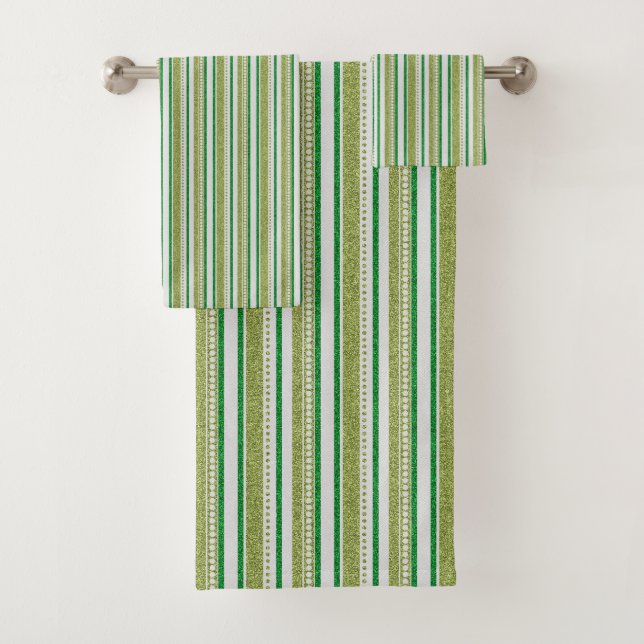 Green Stripes Glitter Bath Towel Set (Insitu)