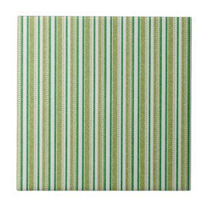 Green Stripes Glitter Ceramic Tile