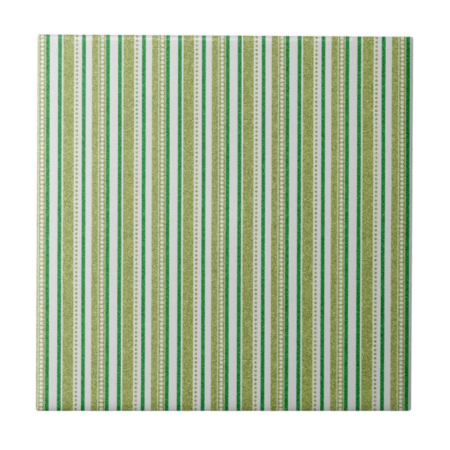 Green Stripes Glitter Ceramic Tile (Front)