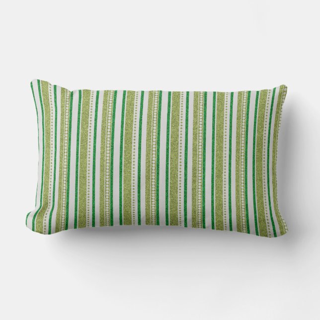 Green Stripes Glitter Lumbar Cushion (Front)