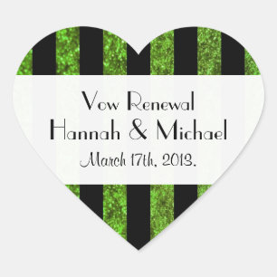 Green Stripes, Glitter Stripes, Lines, Vow Renewal Heart Sticker