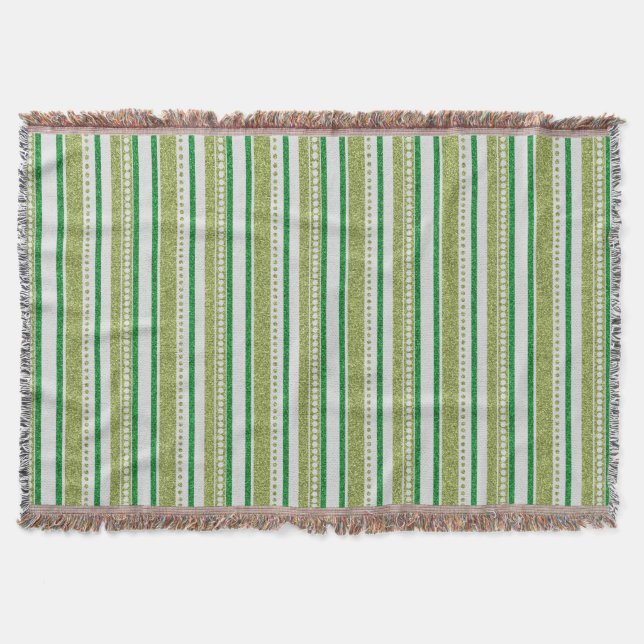 Green Stripes Glitter Throw Blanket (Front)