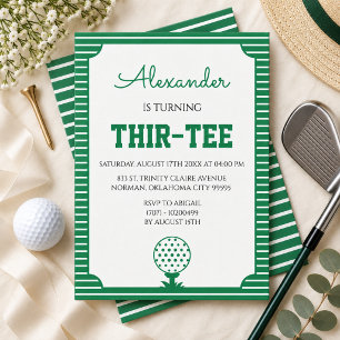 Green Stripes Golf 30th Birthday Party Invitation