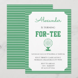 Green Stripes Golf 40th Birthday Invitation