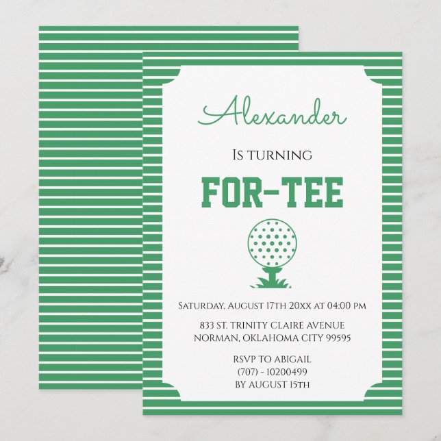 Green Stripes Golf 40th Birthday Invitation (Front/Back)