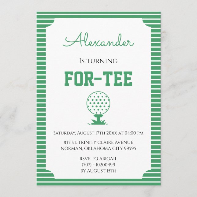 Green Stripes Golf 40th Birthday Invitation (Front)