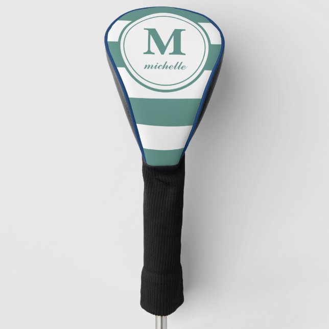 Green stripes  | Golf | personalised NAME monogram Golf Head Cover (Front)