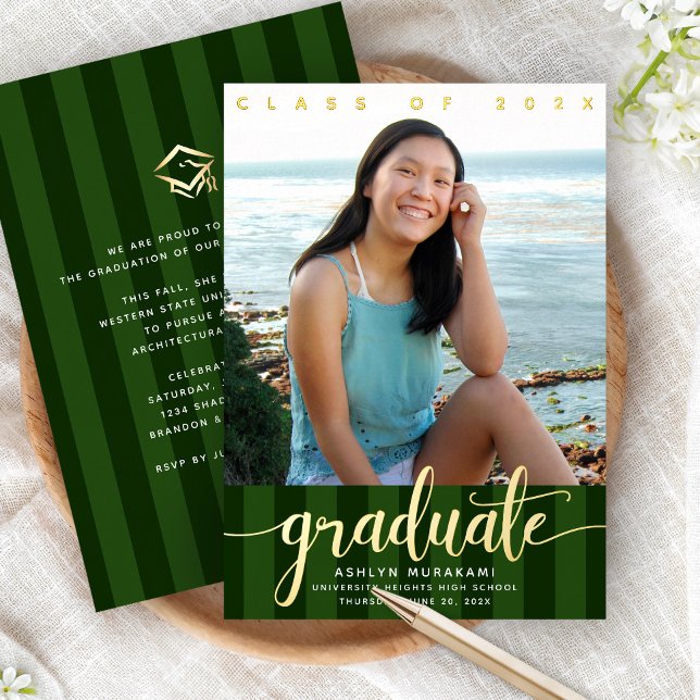 Green stripes graduation photo script real gold (Creator Uploaded)