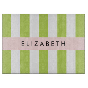Green Stripes, Lines, Striped Pattern, Your Name Cutting Board