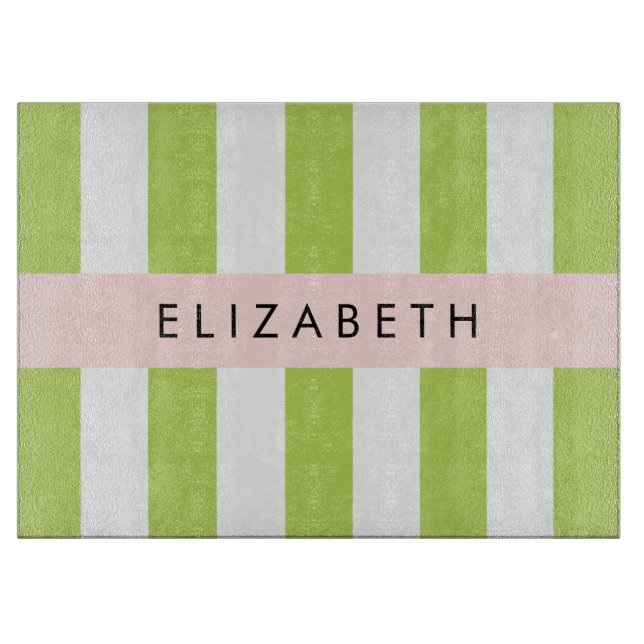 Green Stripes, Lines, Striped Pattern, Your Name Cutting Board (Front)