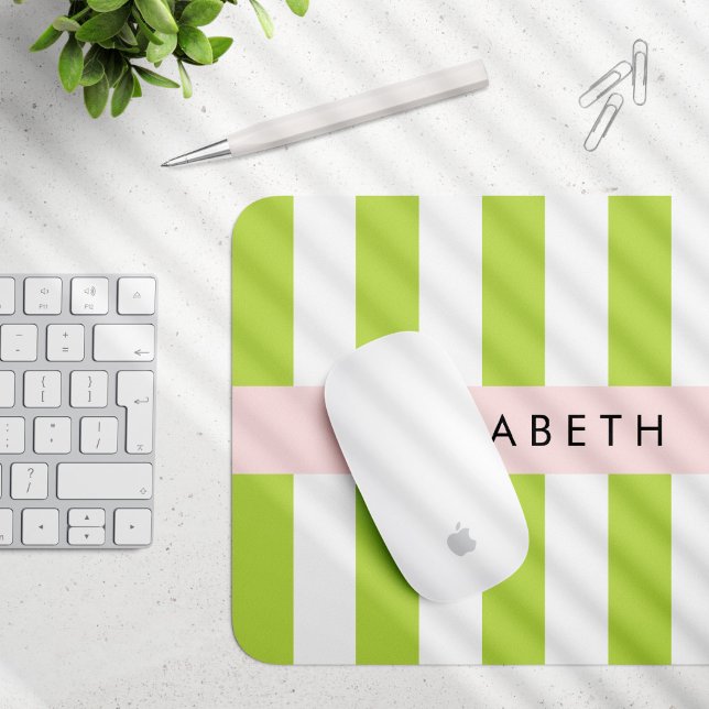 Green Stripes, Lines, Striped Pattern, Your Name Mouse Pad (Creator Uploaded)