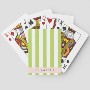 Green Stripes, Lines, Striped Pattern, Your Name Playing Cards