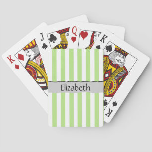 Green Stripes, Lines, Striped Pattern, Your Name Playing Cards