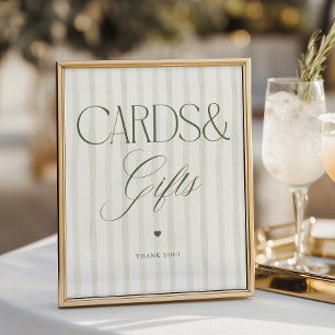 Green Stripes Luxe Script Cards and Gifts Sign    
