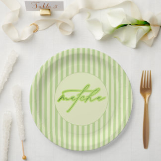 Green Stripes Matcha Scripted Baby Shower  Paper Plate