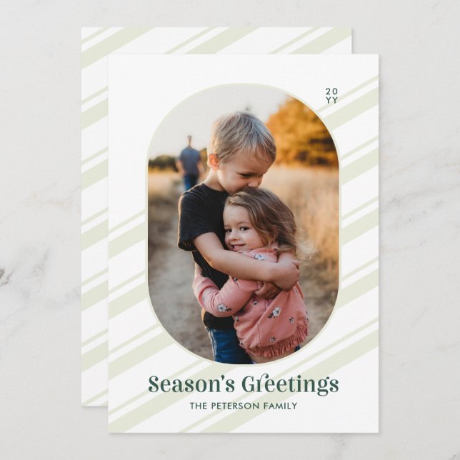 Green Stripes Merry Christmas Photo Holiday (Front/Back)