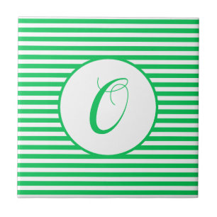 Green Stripes Monogram Add Your Letter O Ceramic Tile