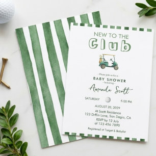 Green Stripes New to Club Golf Cart Baby Shower Invitation