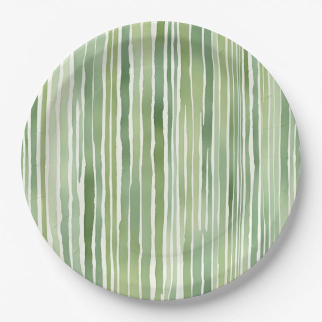 Green Stripes  Paper Plate (Front)