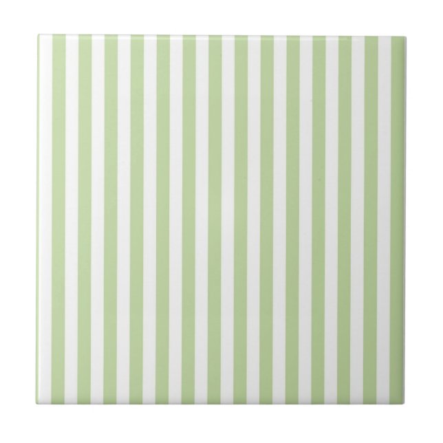 Green Stripes Pattern Minimal Modern Spring Summer Ceramic Tile (Front)