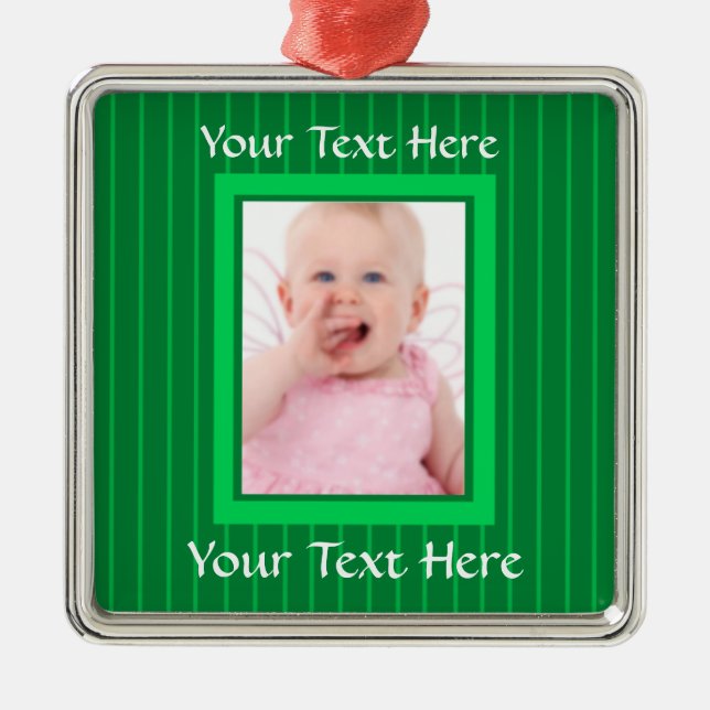 Green Stripes Personalised Photo Ornament (Front)