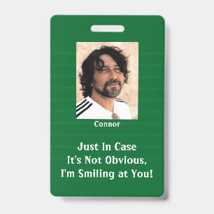 Green Stripes Smiling Behind Your Mask Hello ID Badge