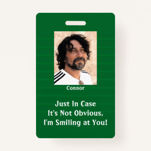 Green Stripes Smiling Behind Your Mask Hello ID Badge