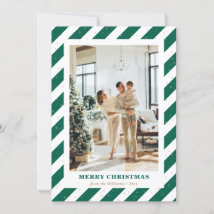 Green Stripes Snow Photo Merry Christmas Card