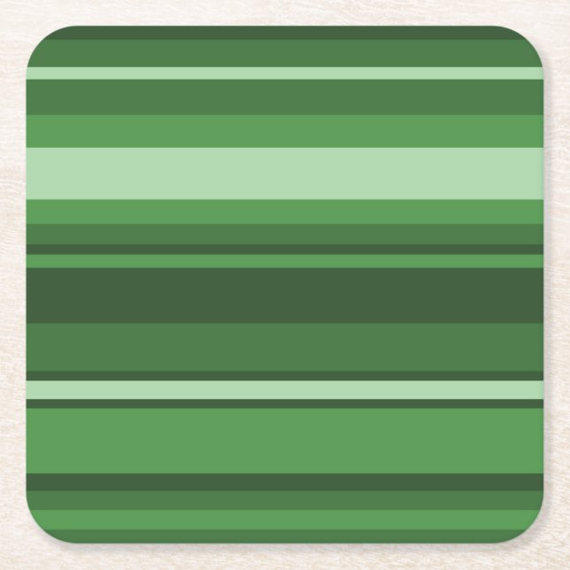 Green stripes square paper coaster (Front)