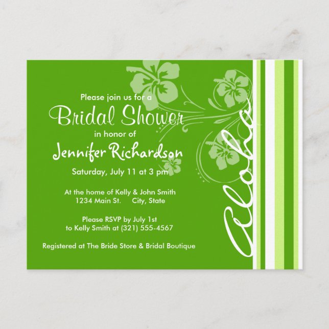 Green Stripes; Striped; Aloha Invitation Postcard (Front)