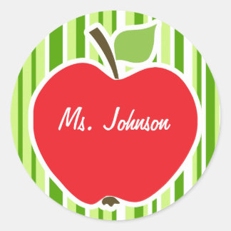 Green Stripes; Striped; Apple Classic Round Sticker