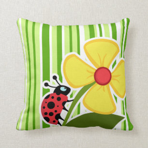 Green Stripes; Striped; Ladybug Cushion
