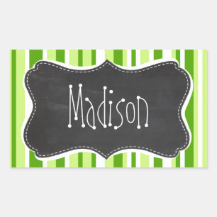Green Stripes; Striped; Vintage Chalkboard Rectangular Sticker