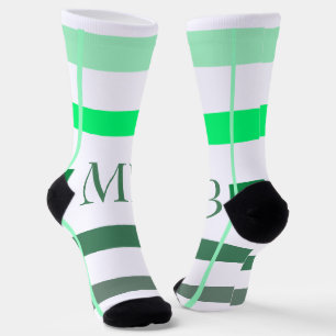 green stripes thick monogram add name title letter socks
