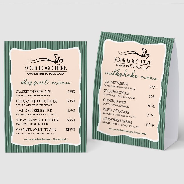 Green Stripes Wavy Frame Restaurant Café Menu (Front/Back)