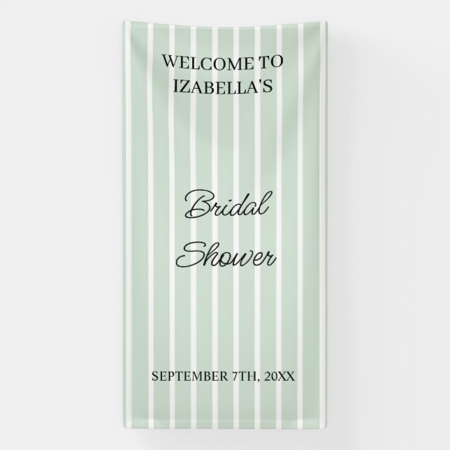  Green Stripes Wedding  Bridal Shower Engaged Banner (Vertical)